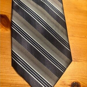 Elegant Joseph & Feiss Striped Men's Silk Tie in Black, Silver, Gray and Beige